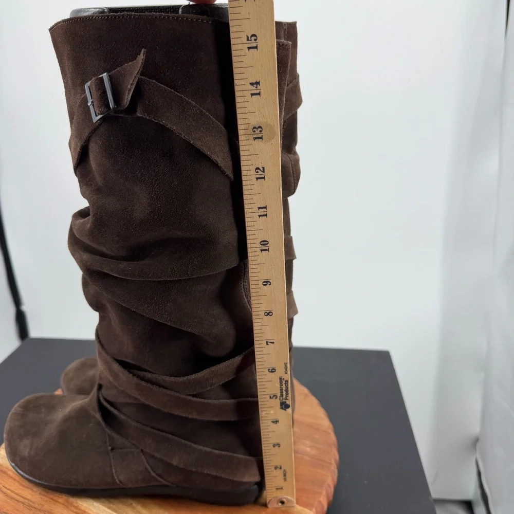 Red luggage tall strappy brown suede boots sz 10 40 cosplay‎